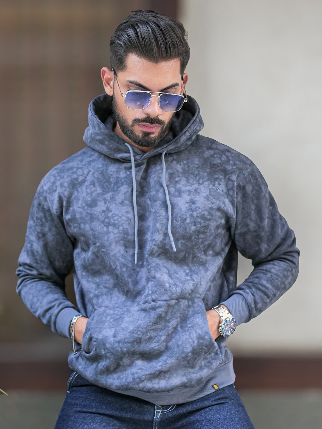 

Maniac Men Printed Hooded Sweatshirt, Blue