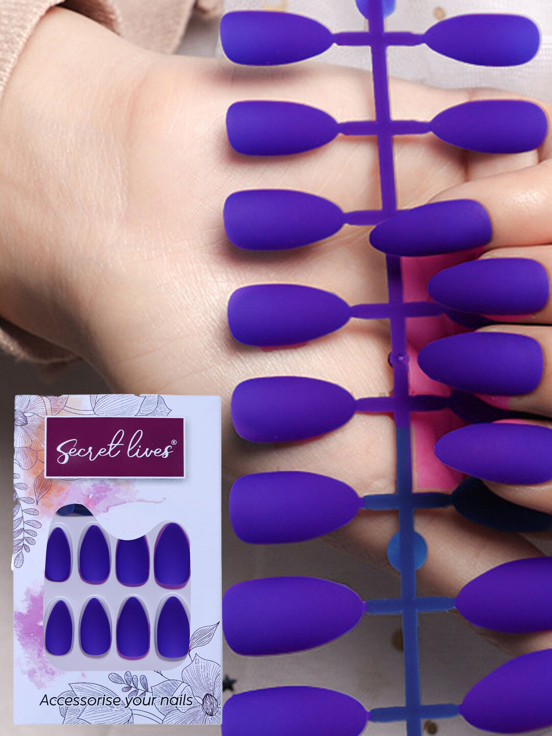 

Secret Lives 24 Pieces Plain Matte Fake Nails - Bluish Purple
