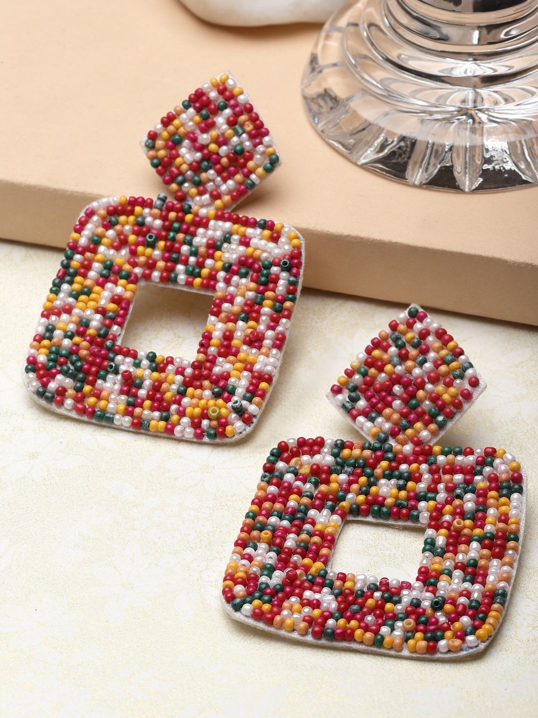 

Anouk Gold Plated Artificial Beads Contemporary Drop Earrings, Red