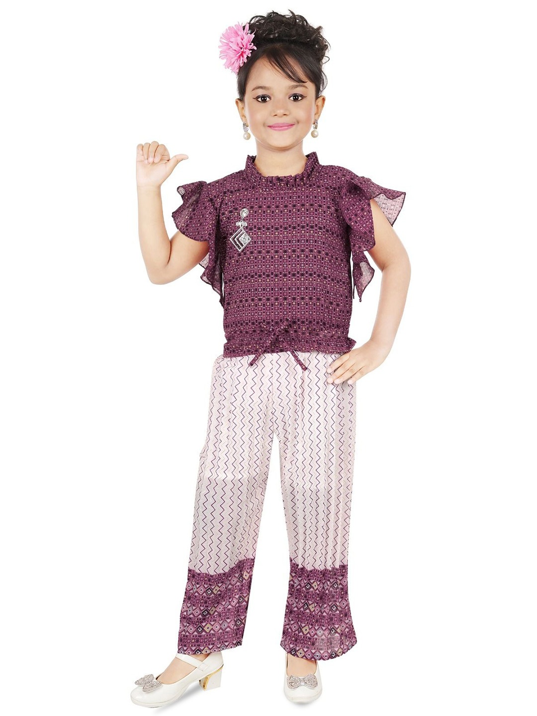 

BAESD Girls High Neck Top with Palazzos, Purple