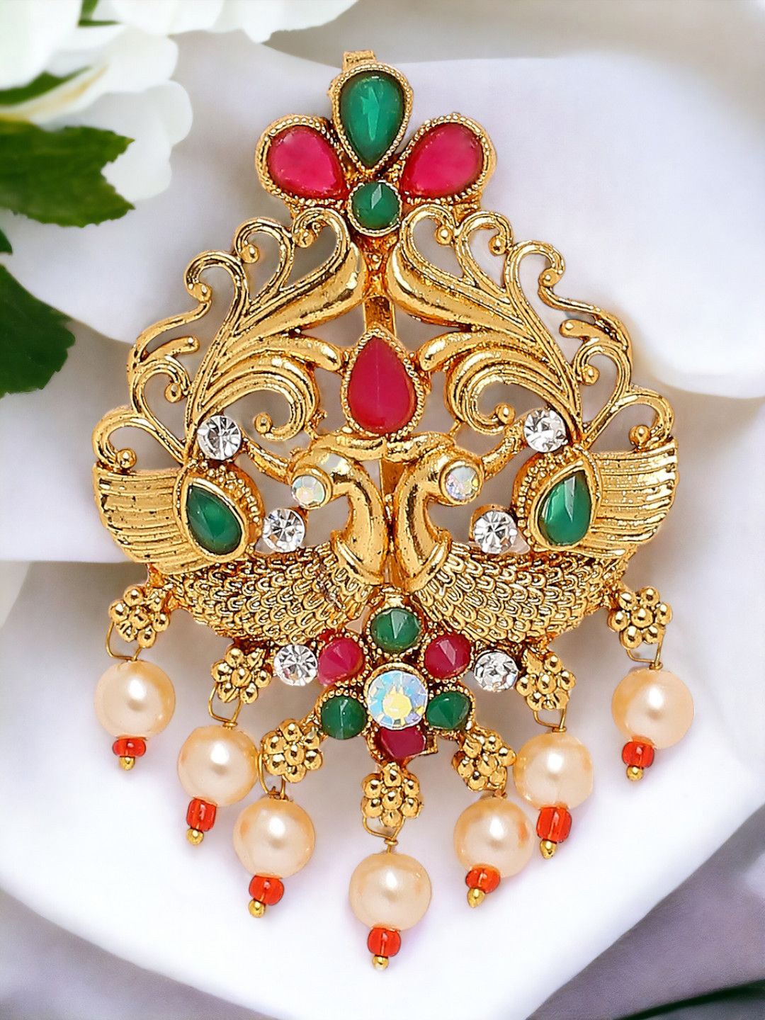 

Anouk Stones Studded and Beaded Bun Pin Head Jewellery, Gold