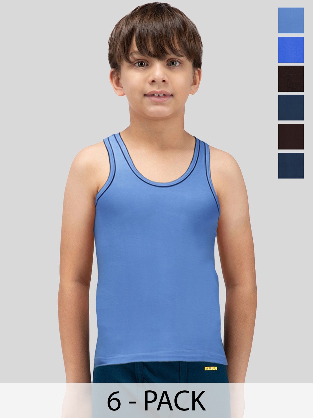 

AMUL COMFY Boys Pack Of 6 Undershirt Innerwear Vests - AC-DF-VE-RN-KIDS-AF-LB-MA-RB-SB-SB, Blue