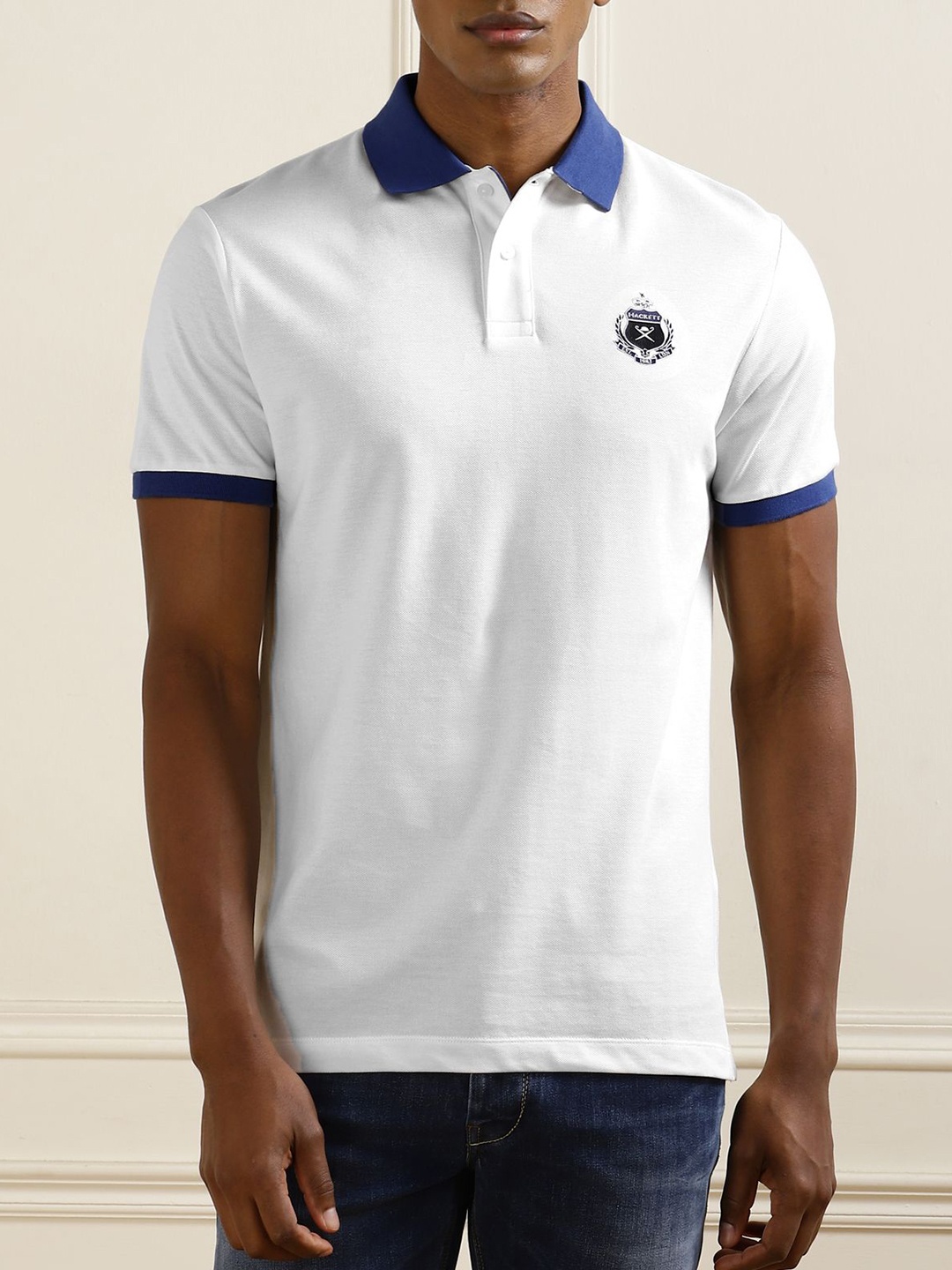 

HACKETT LONDON Men Polo Collar Applique Slim Fit T-shirt, White