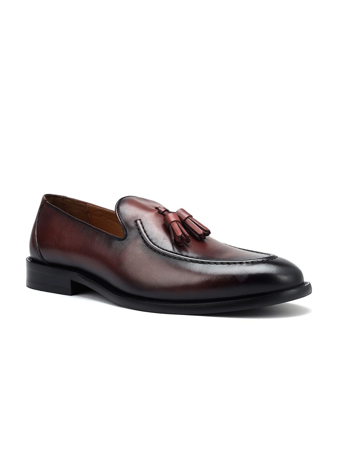 

ROSSO BRUNELLO Men Leather Slip-On Formal Loafers, Burgundy