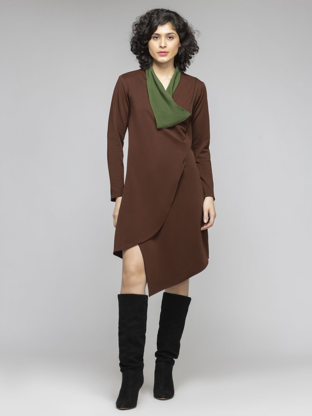 

SHAYE Women Long Sleeves Wrap Dress, Brown