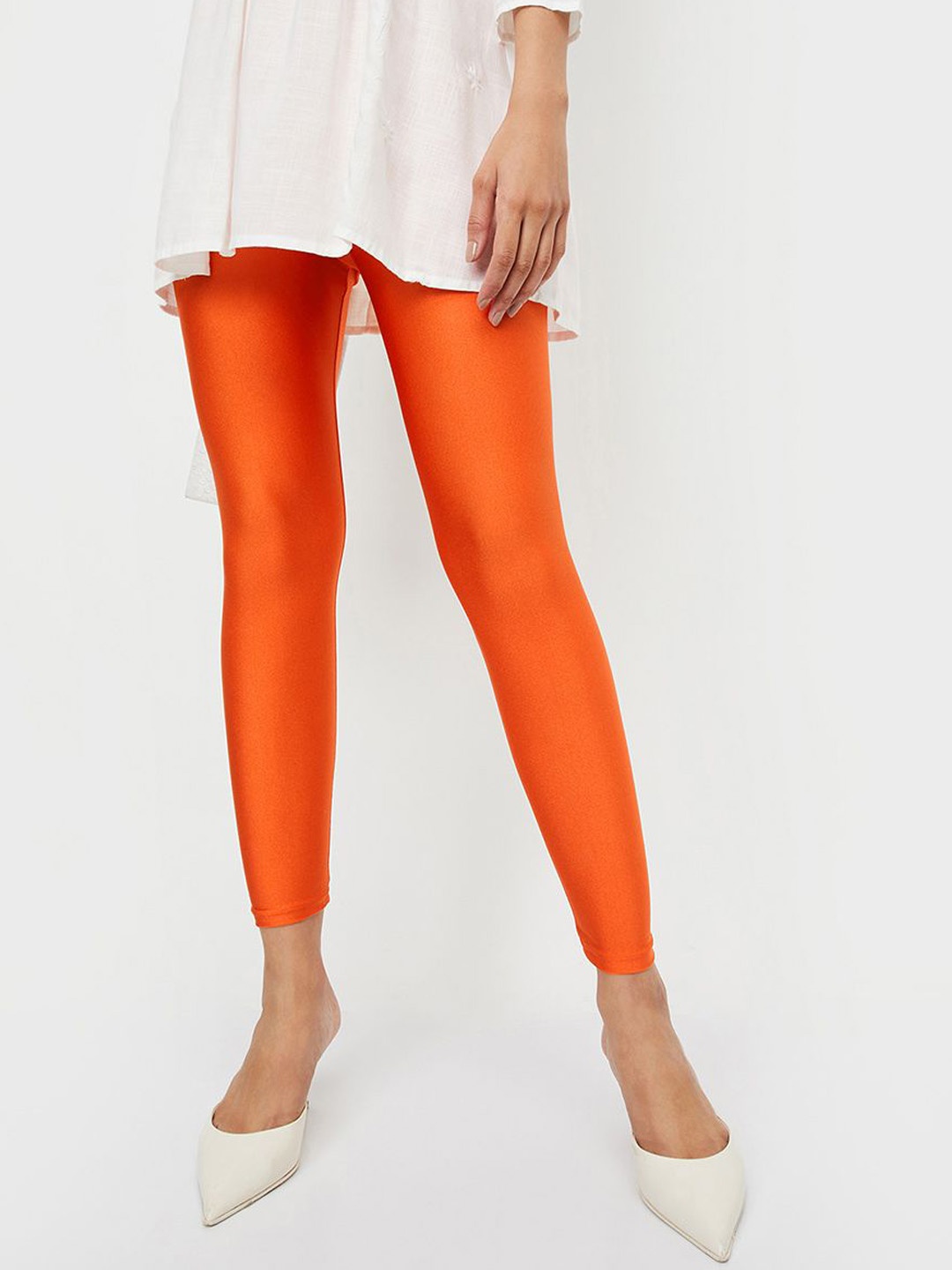 

max Women Cotton Mid-Rise Ankle-Length Leggings, Orange