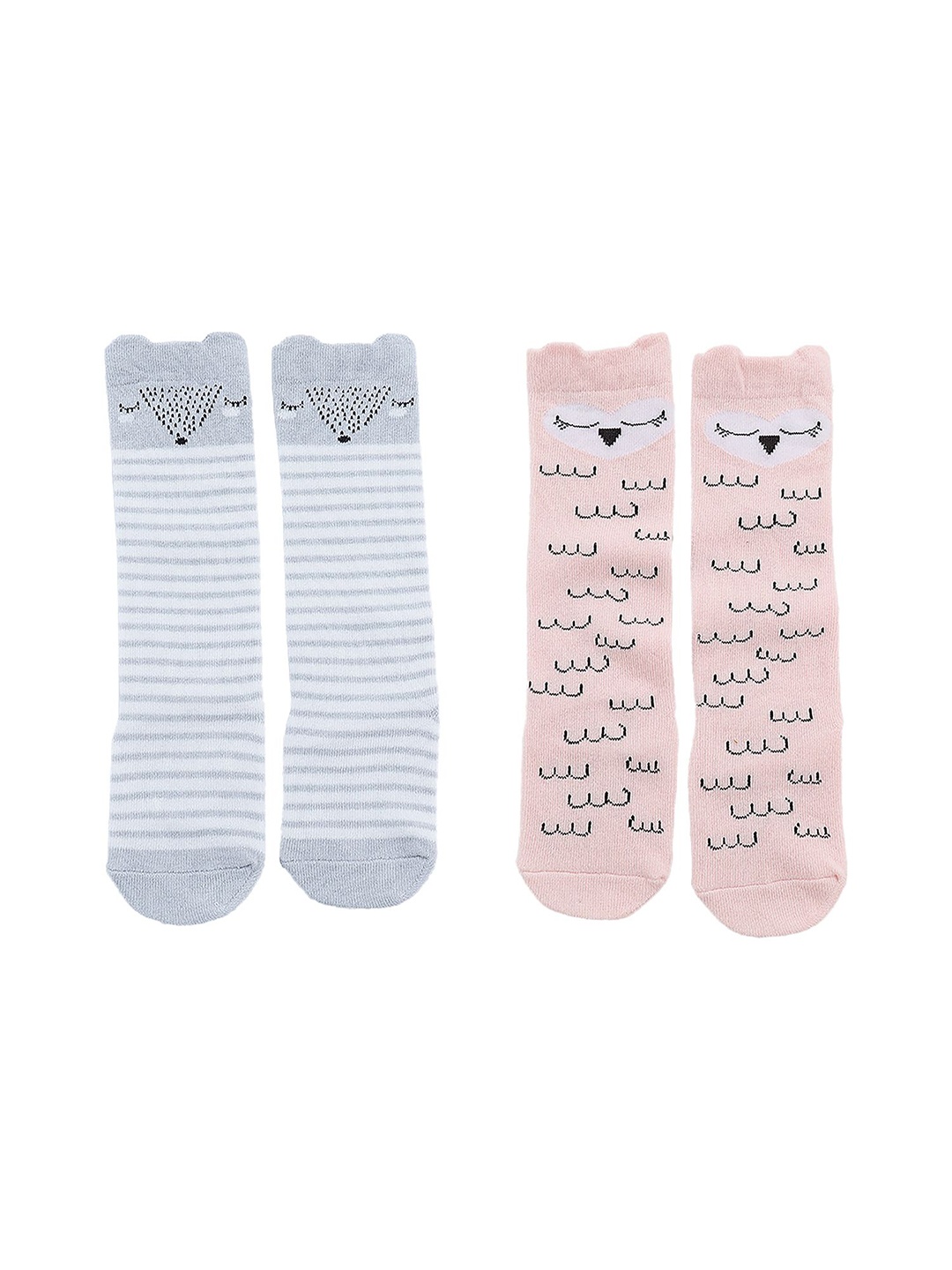 

SYGA Kids Pack Of 2 Striped Cotton Above-Knee Length Socks, Grey