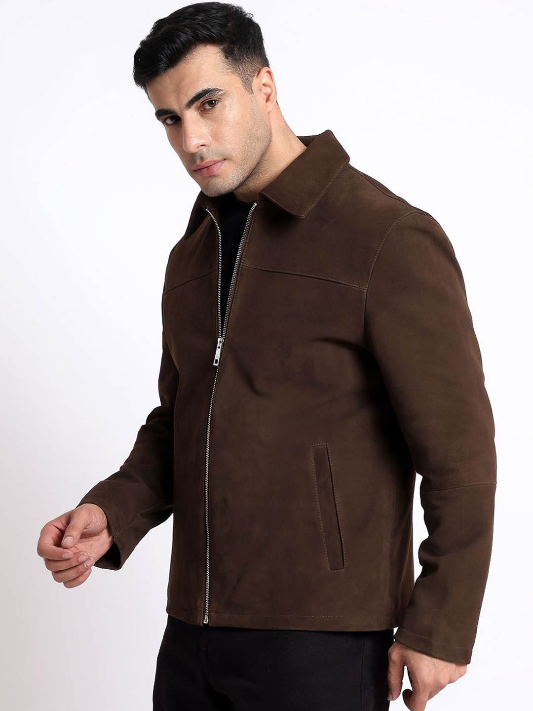 

Saint G Men Satin Water Resistant Leather Jacket, Coffee brown