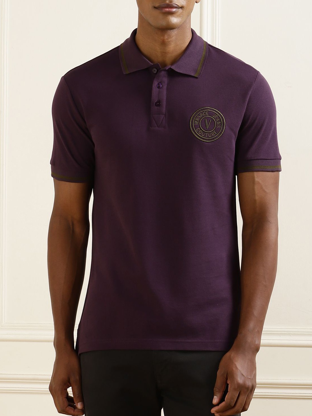 

Versace Jeans Couture Men Polo Collar Applique Slim Fit T-shirt, Burgundy