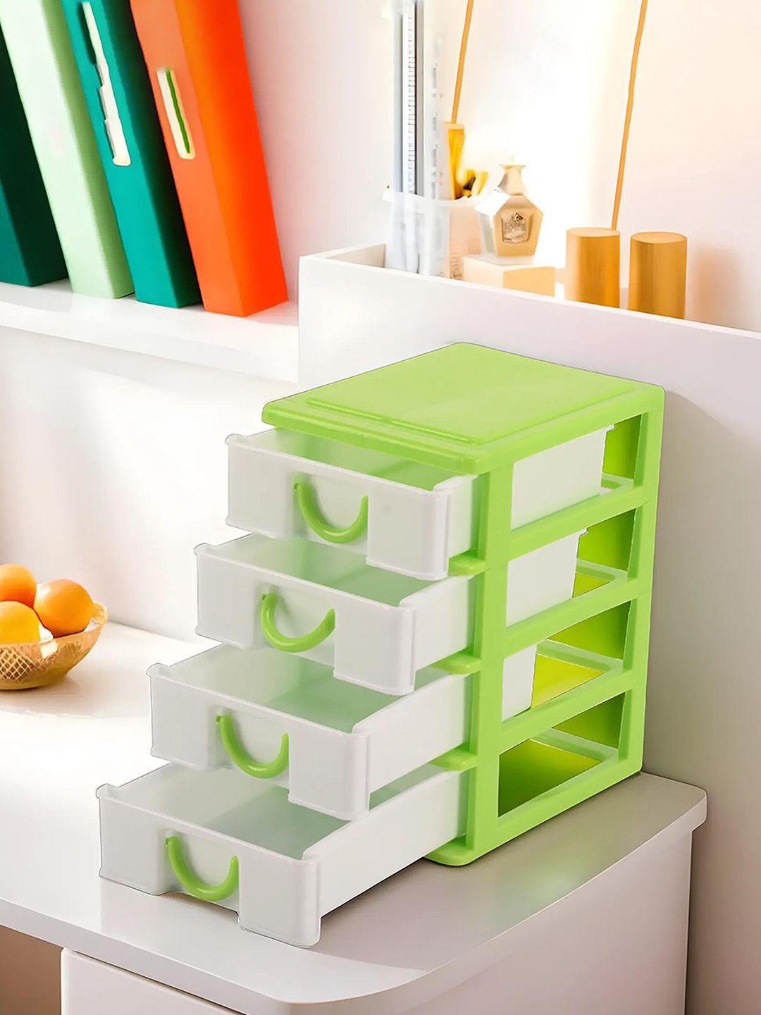

Kuber Industries White & Green 2 Pieces Reusable 4-Tier Desk Organisers