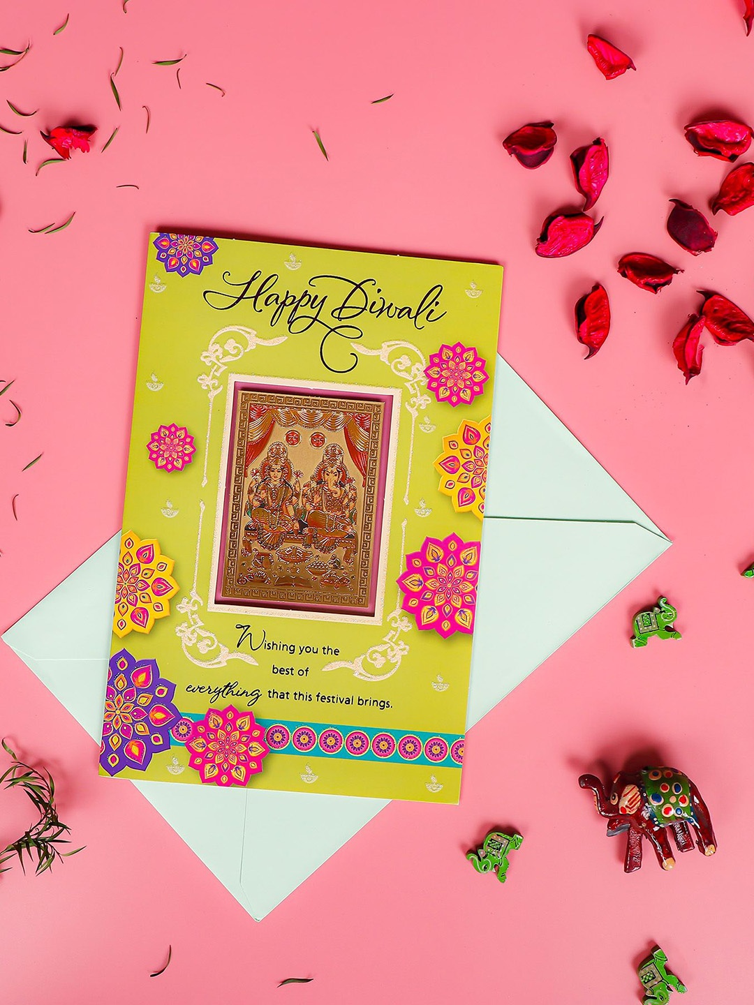 

Archies Self Design Diwali Wishes with Aarti Greeting Card, Yellow