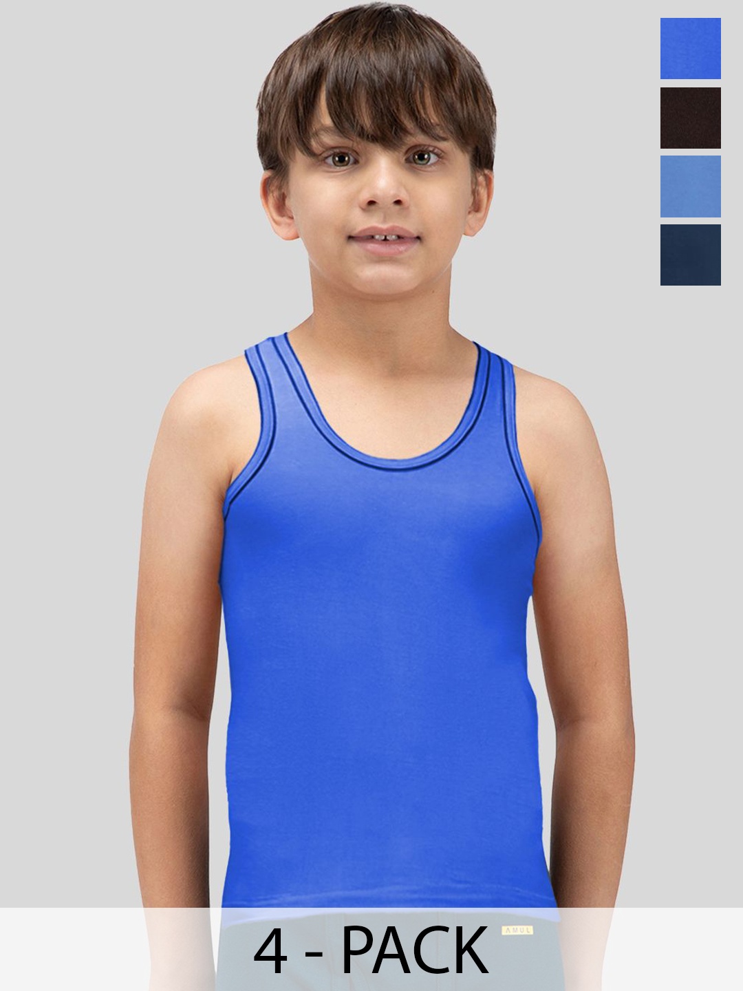 

AMUL COMFY Boys Pack Of 4 Under Shirt Innerwear Vests - AC-DF-VE-RN-KIDS-AF-LB-MA-RB-SB-A, Blue