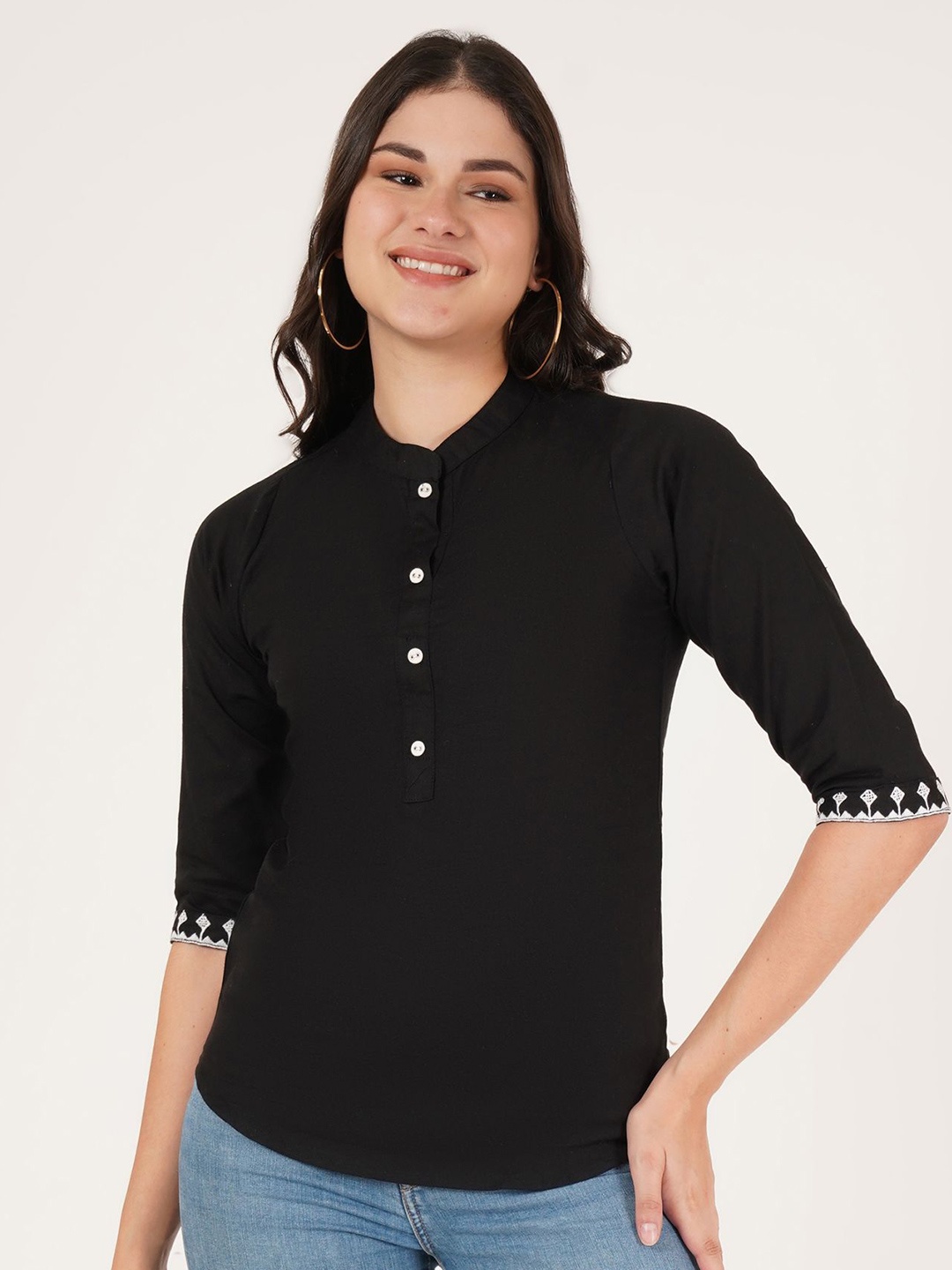 

Brownverse Women Cotton Regular Top, Black