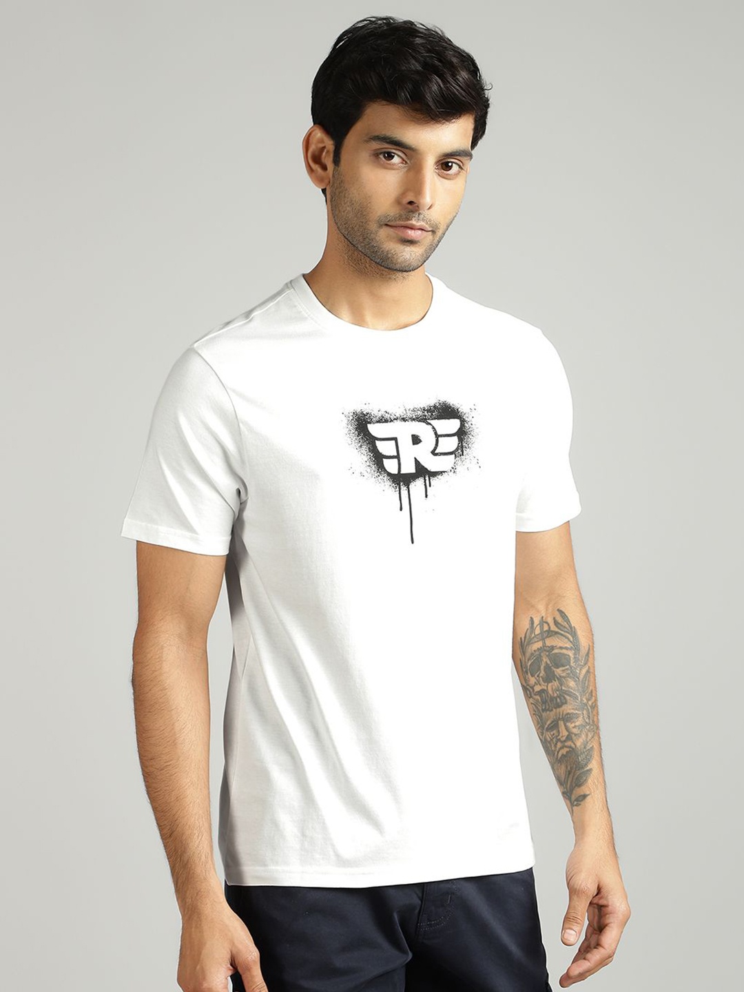

Royal Enfield Men Graphic Printed Round Neck Cotton T-shirt, White