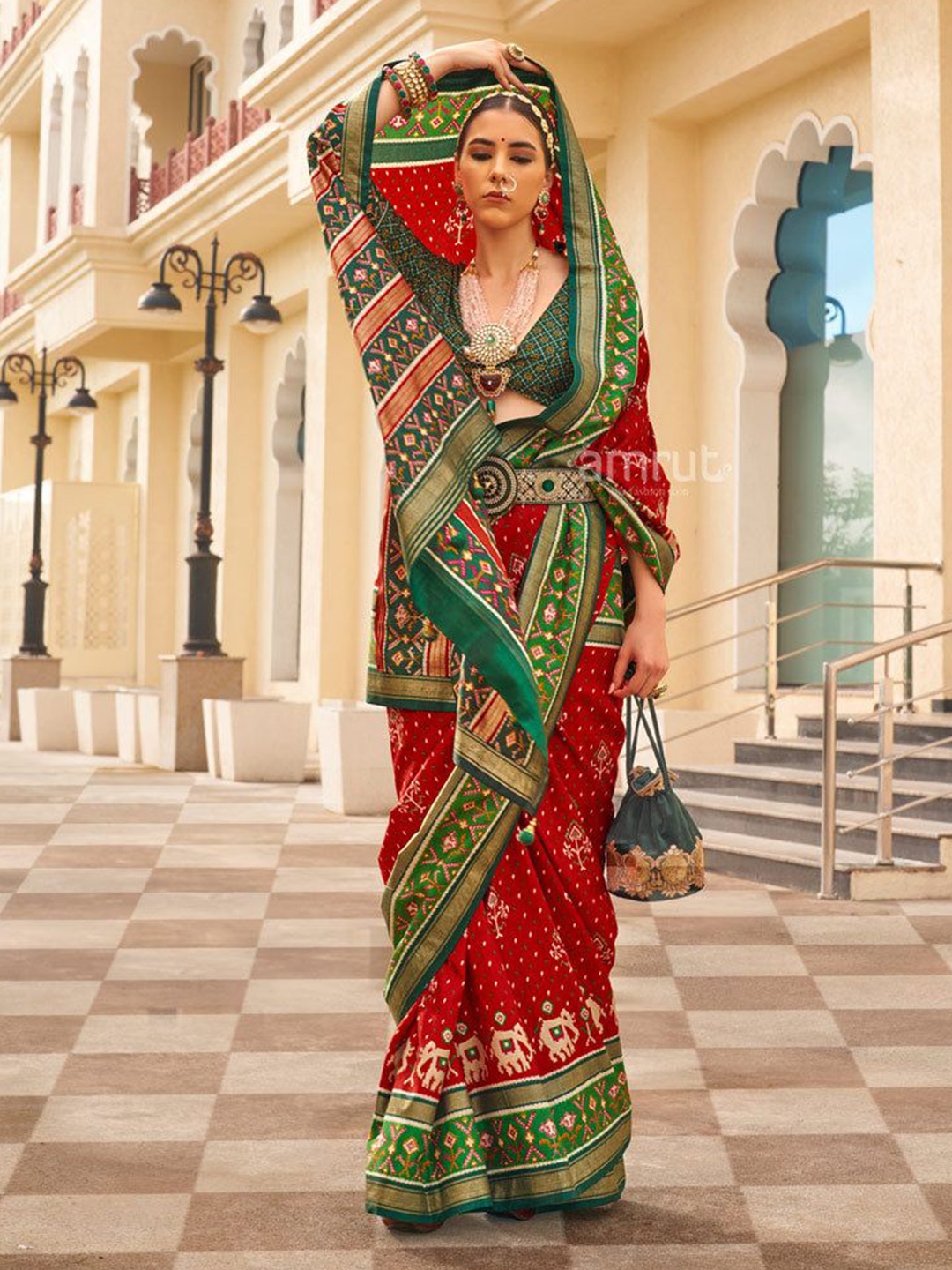 

MAHALASA Ethnic Motifs Patola Saree, Red