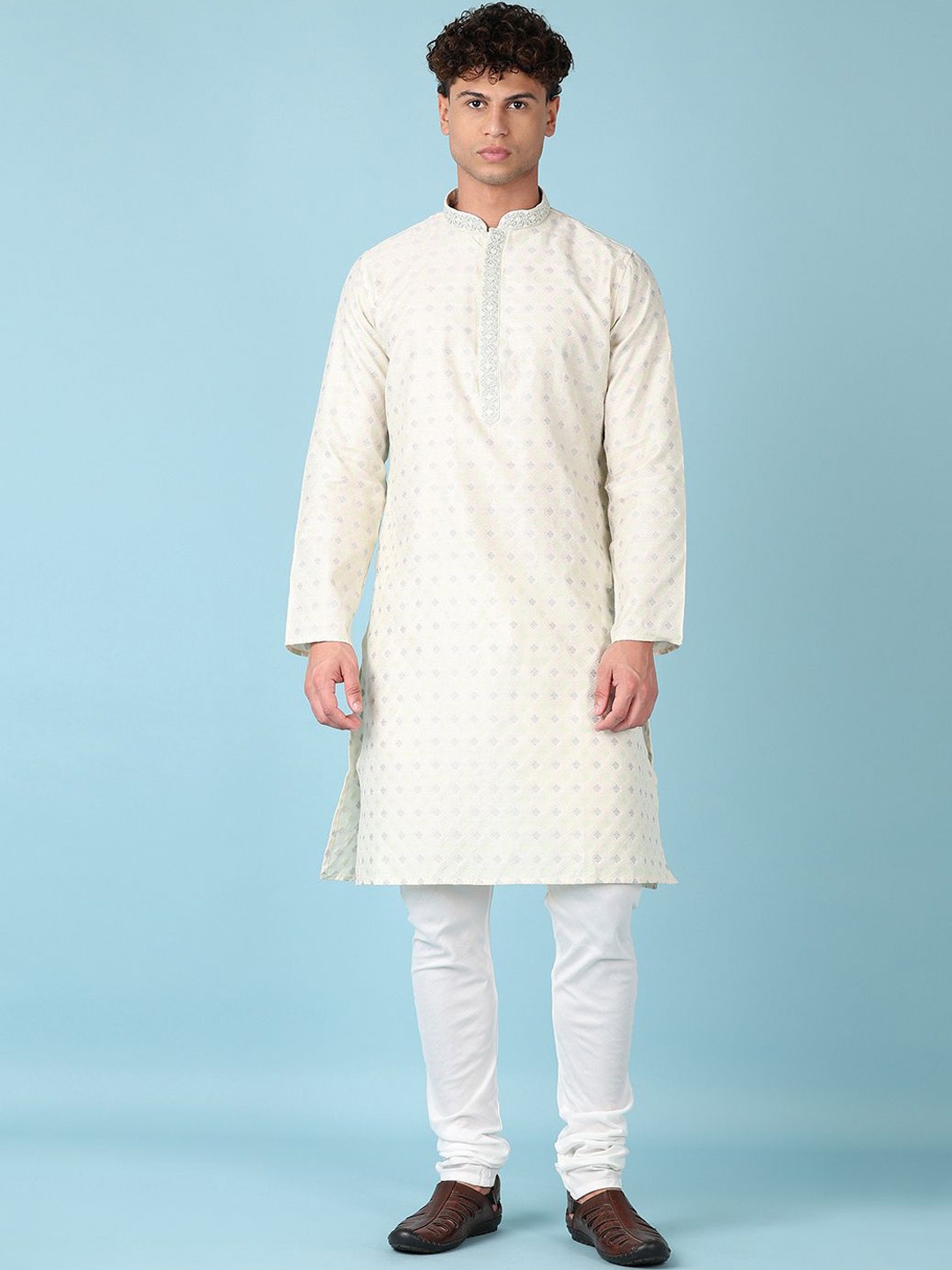 

V-Mart Ethnic Motifs Woven Design Mandarin Collar Kurta With Churidar, Sea green