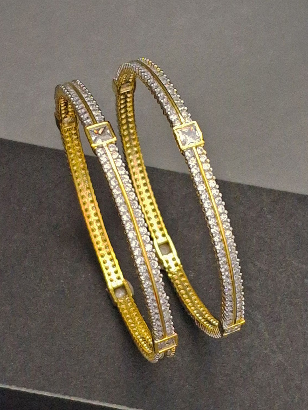

Zevarly Pack Of 2 Gold Plated AD Stone Studded Bangles, White