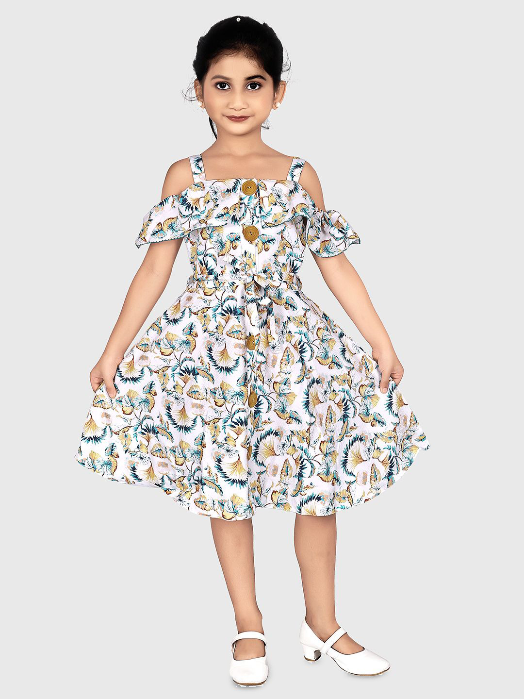

Fabangel Girls Cotton Cold-Shoulder Fit & Flare Dress, White