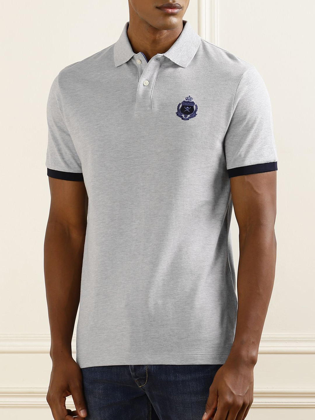 

HACKETT LONDON Men Polo Collar Applique Slim Fit T-shirt, Grey