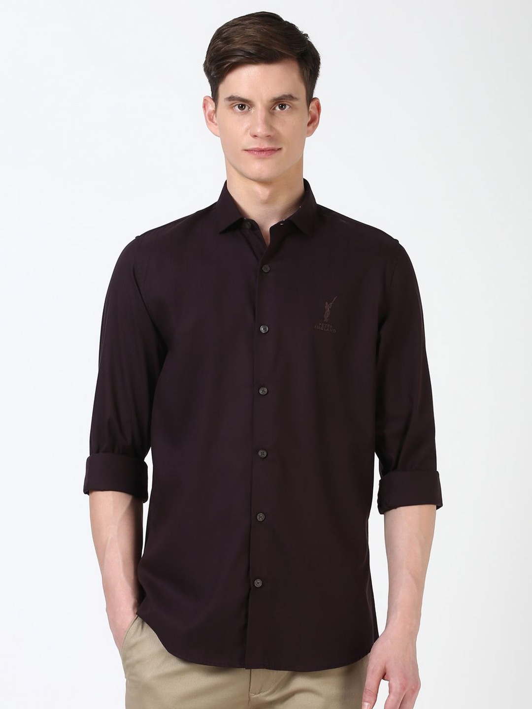 

Peter England Casuals Men Spread Collar Solid Cotton Slim Fit Casual Shirt, Purple