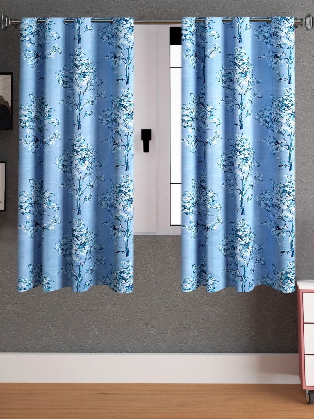 

Lunar Days Blue & White 2 Pieces Floral Room Darkening Window Curtains