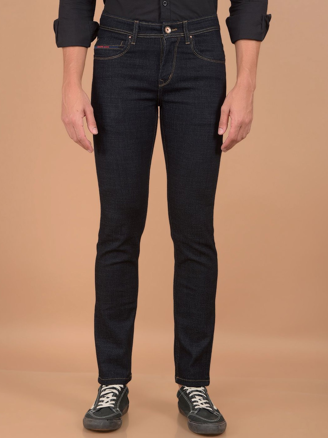 

Crimsoune Club Men Mid Rise Slim Fit Heavy Fade Stretchable Jeans, Navy blue