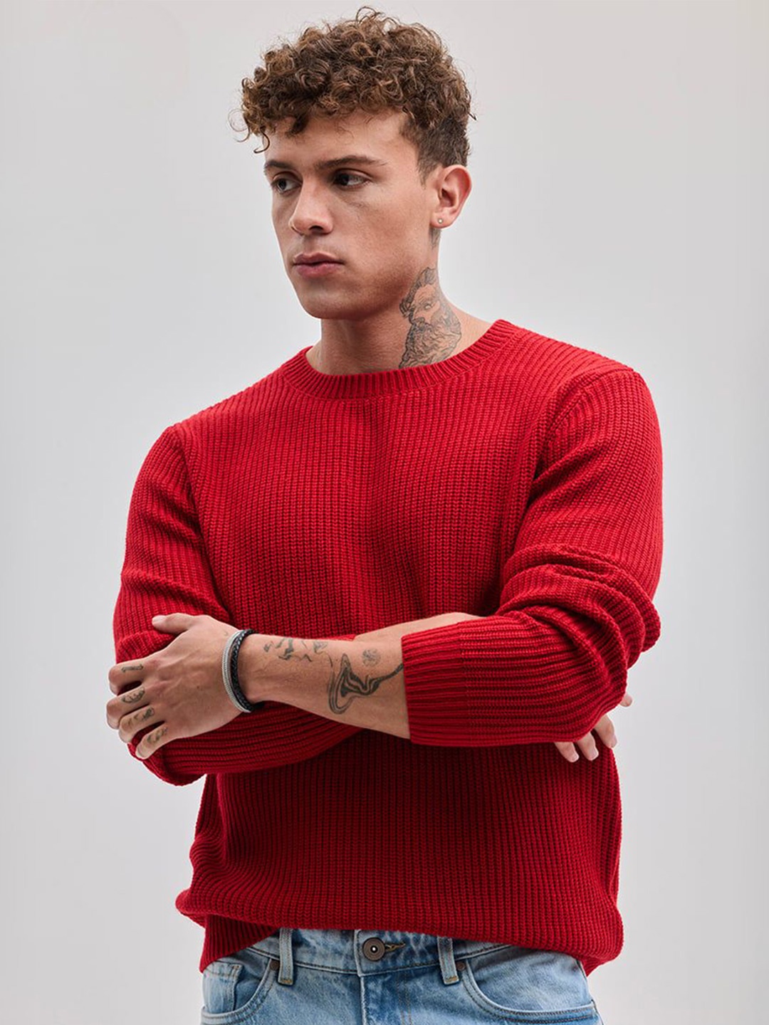 

Snitch Men Round Neck Pullover, Red