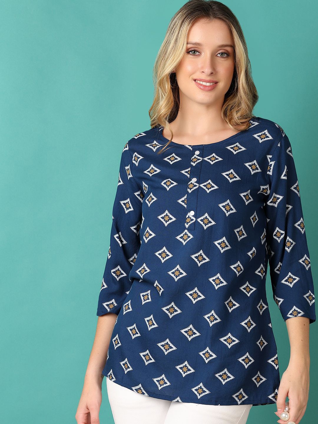 

V-Mart Women Ethnic Geometric Printed Tunic, Blue
