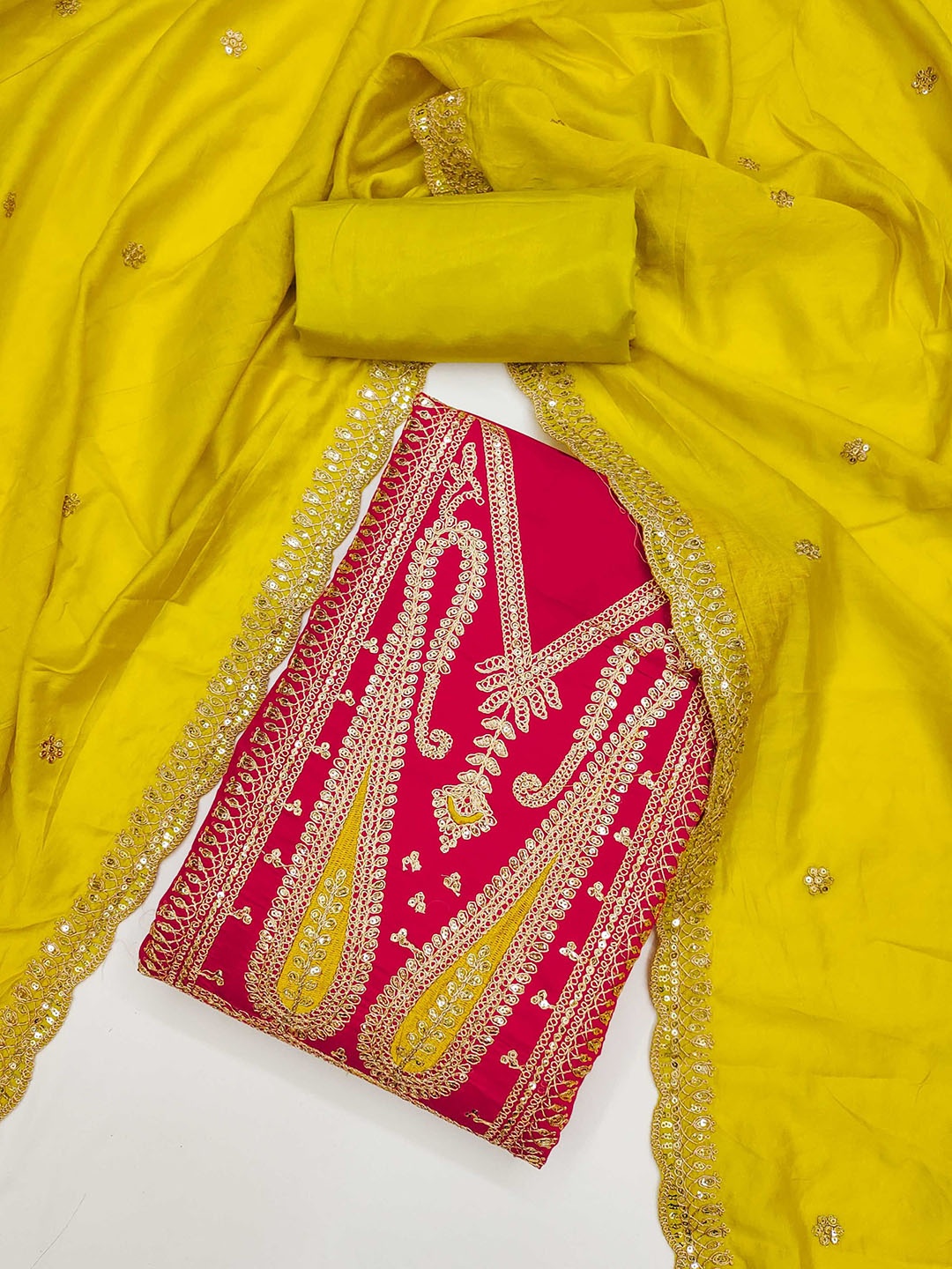 

Panzora Ethnic Motifs Embroidered Sequinned Unstitched Dress Material, Pink