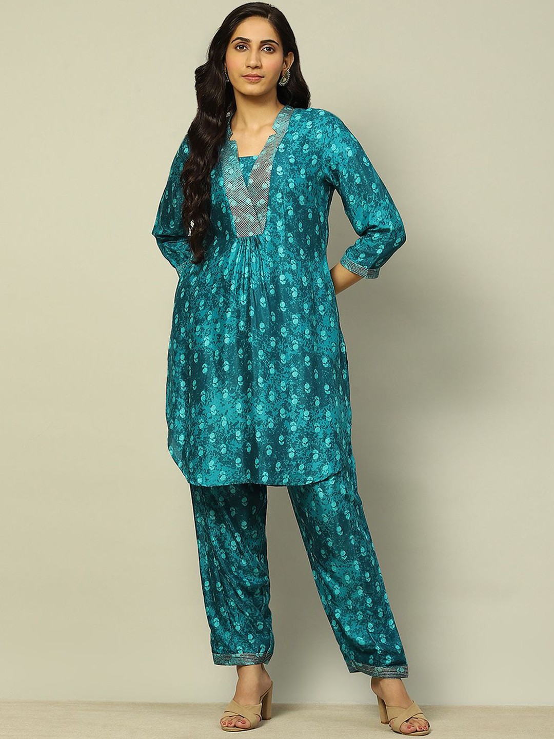 

Rangriti Floral Printed Tunic with Trousers, Green