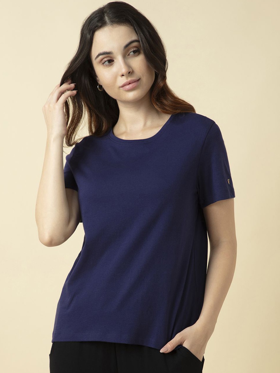 

Van Heusen Women Cotton Relax Fit Lounge T Shirt, Navy blue