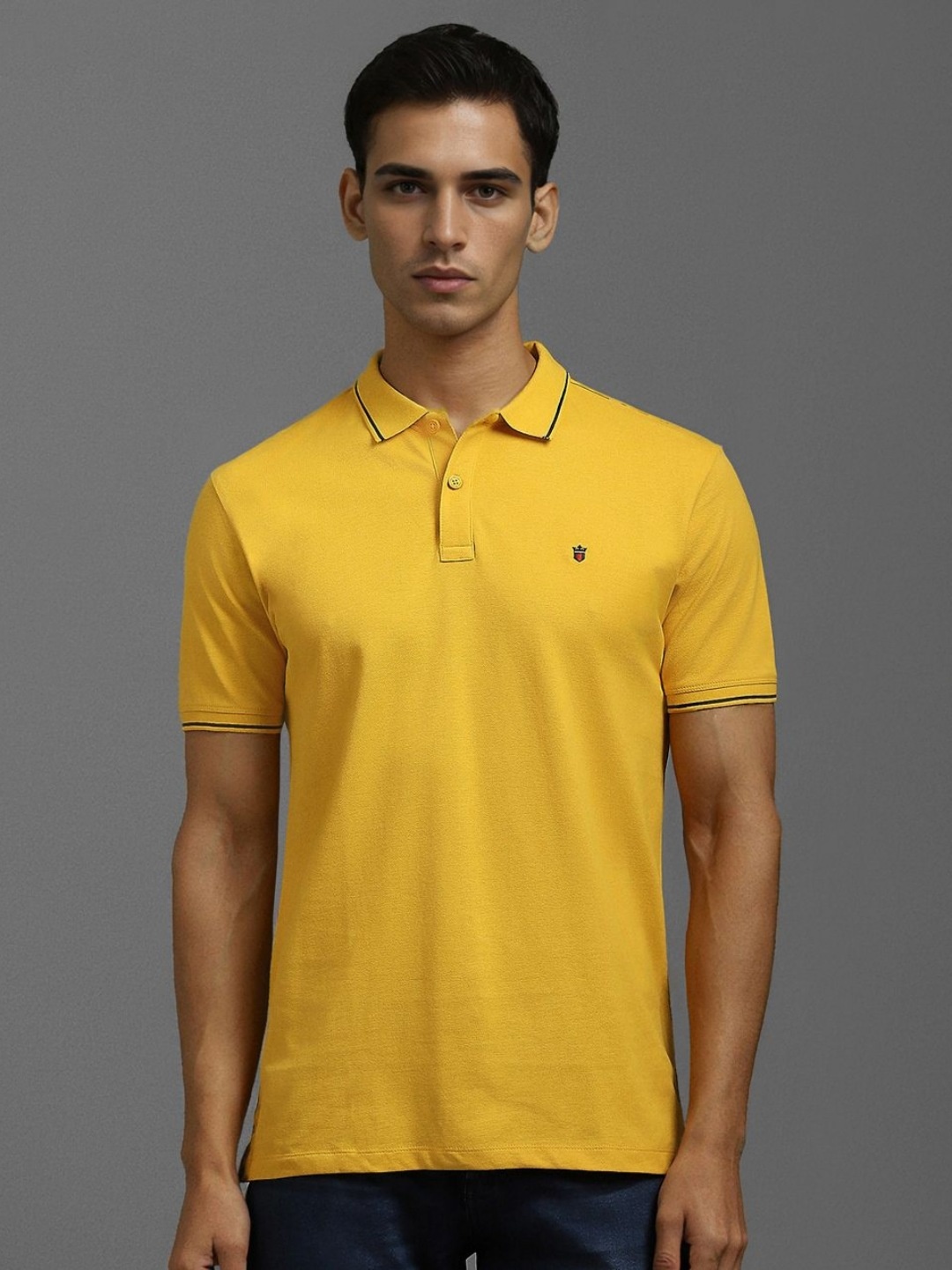 

Louis Philippe Jeans Men Solid Polo Collar Cotton T-shirt, Yellow