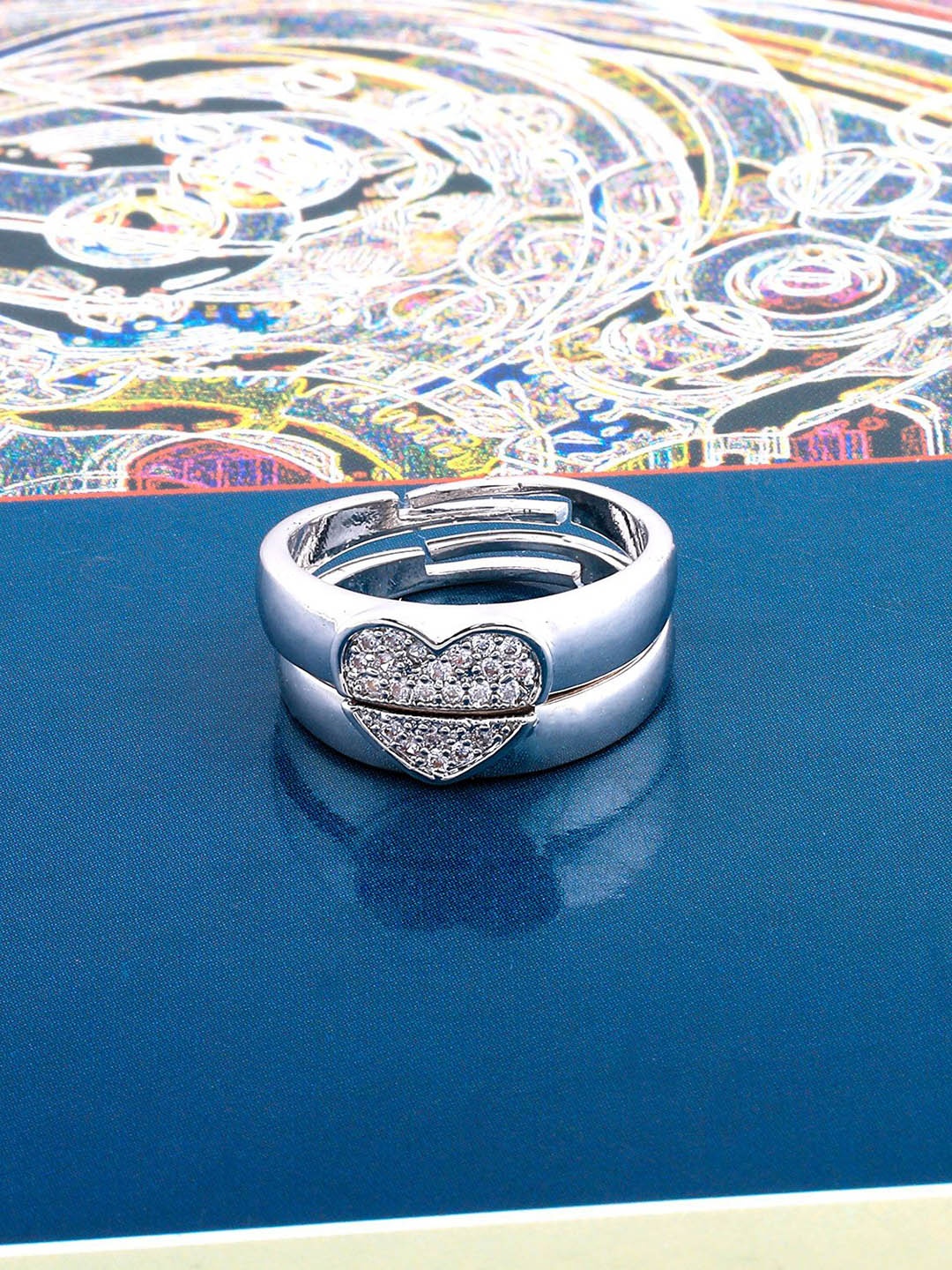 

Silver Shine Unisex Set Of 2 Silver-Plated AD Stone Studded Adjustable Finger Rings