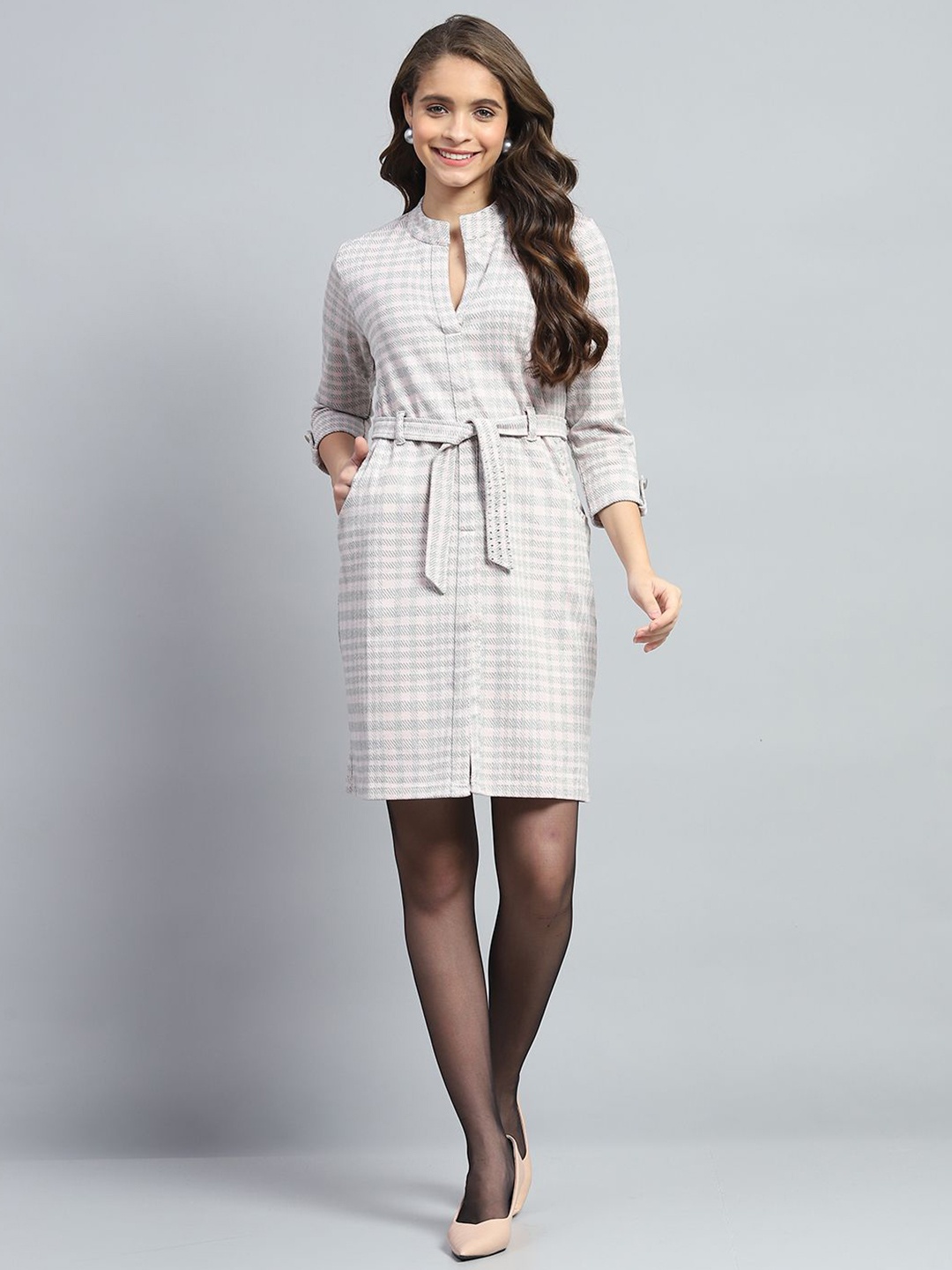 

Monte Carlo Women Checked Woollen Sheath Dress, Off white