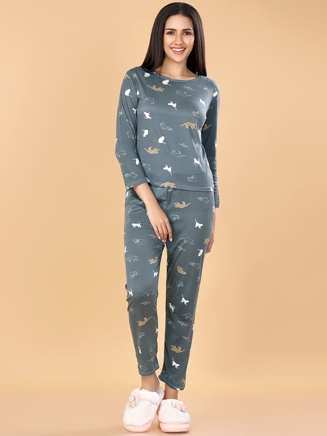 

ANSEE by Addery Women Printed Night suit, Grey