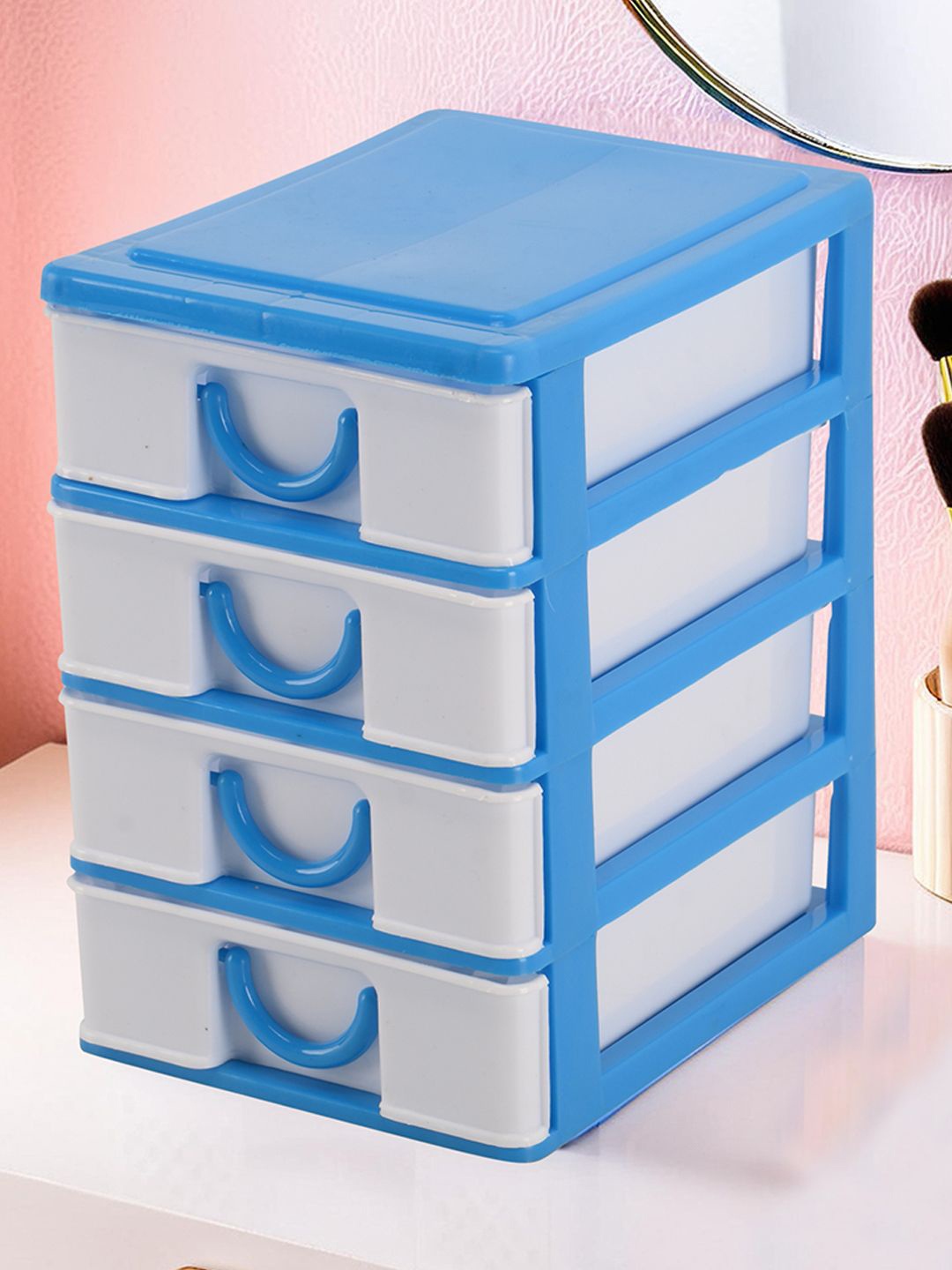 

Kuber Industries White & Blue Reusable 4-Layer Storage Organiser