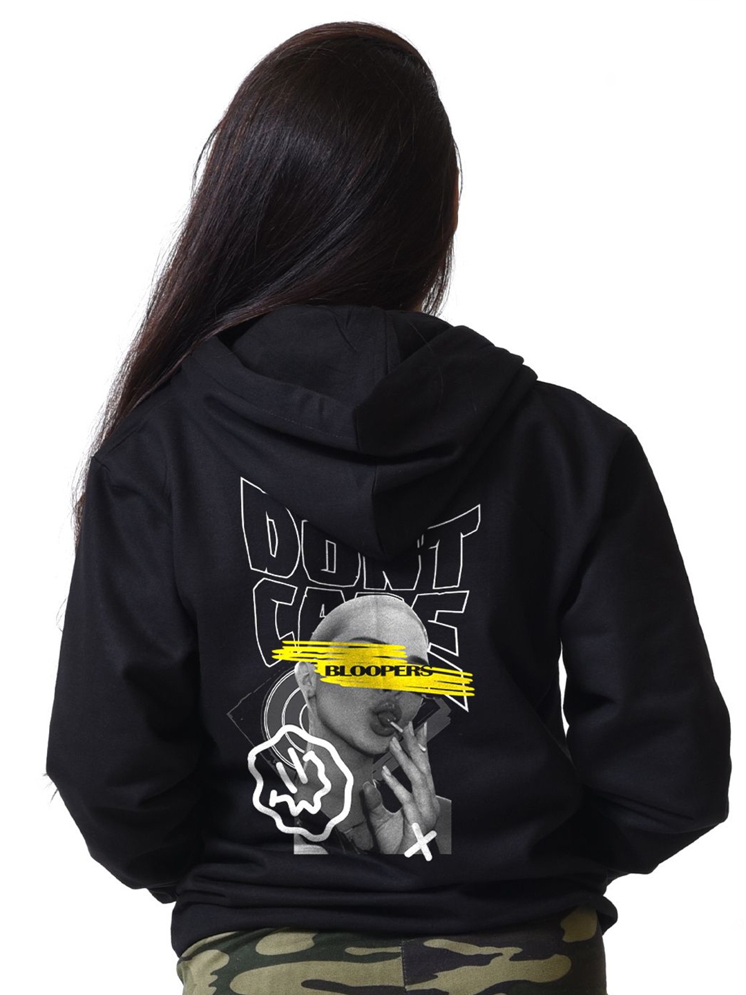 

Bloopers Store Women Printed Hooded Cotton Sweatshirt, Black