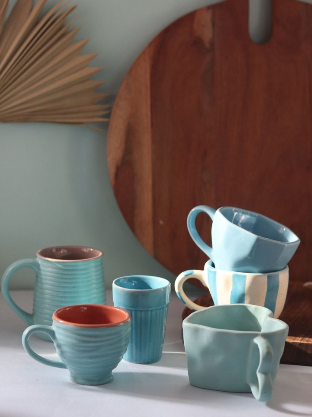 

WEAVING HOMES Blue & White 6 Pieces Printed Ceramic Glossy Cups 220ml