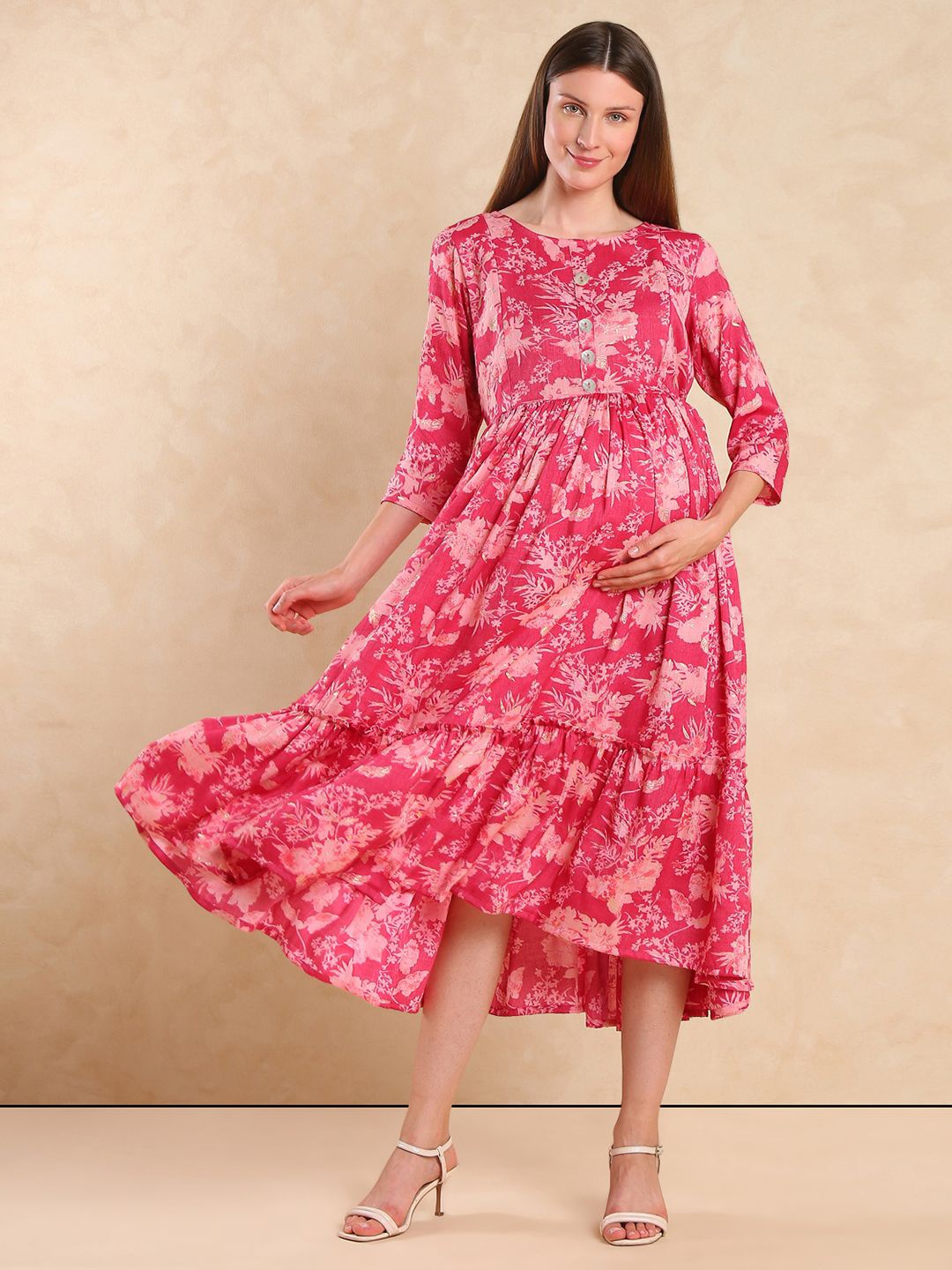 

Aanyor Floral Printed Maternity Fit & Flare Dress, Pink