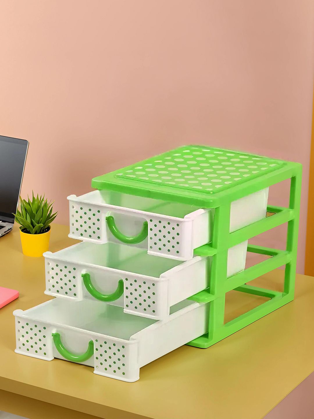 

Kuber Industries White & Green 2 Pieces Printed Reusable Desk Organisers