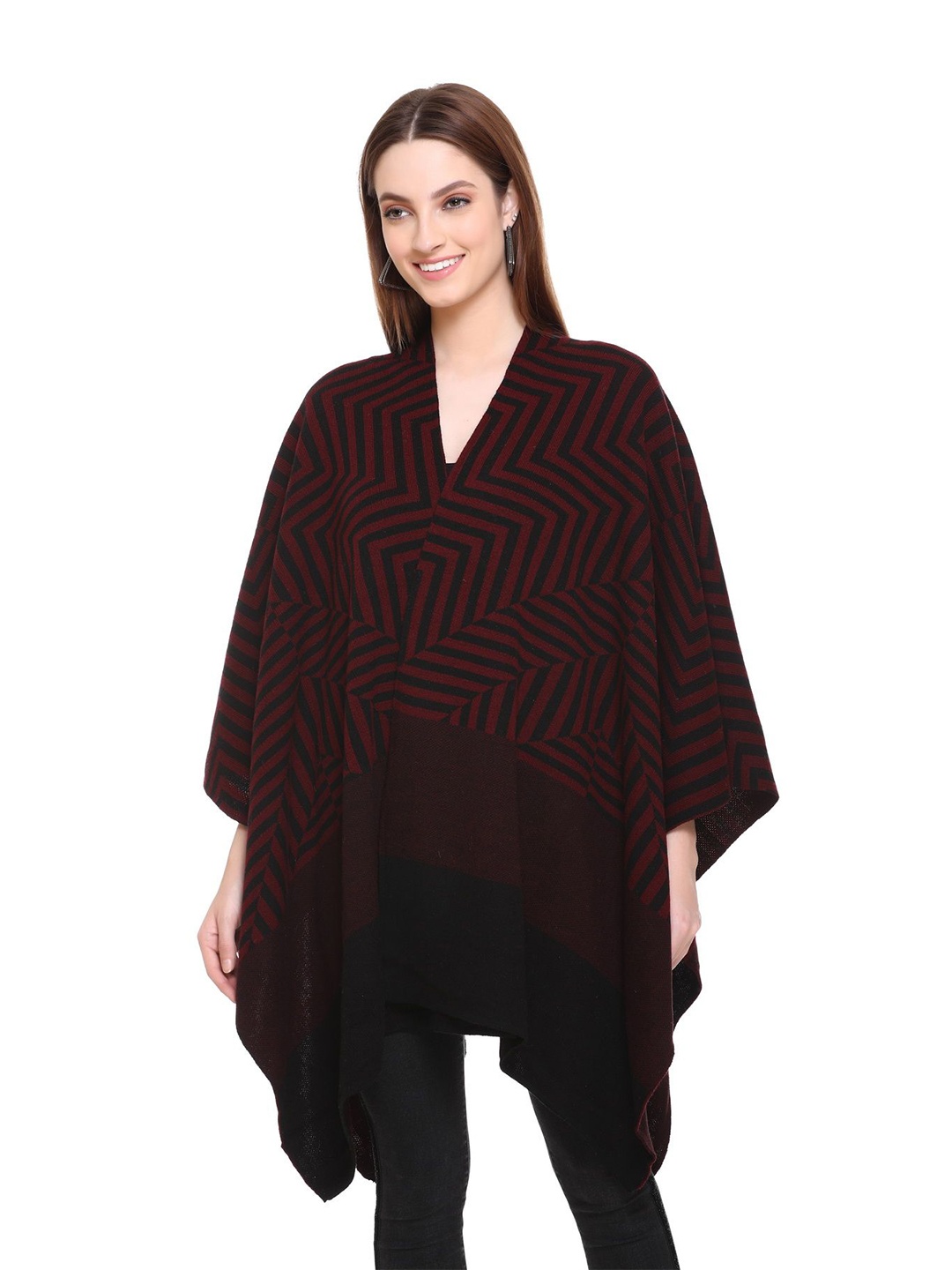 

MONTREX Printed V-Neck Button Shrug, Maroon