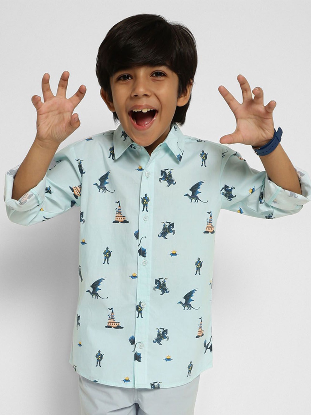 

Somersault Boys Spread Collar Conversational Printed Cotton Casual Shirt, Blue