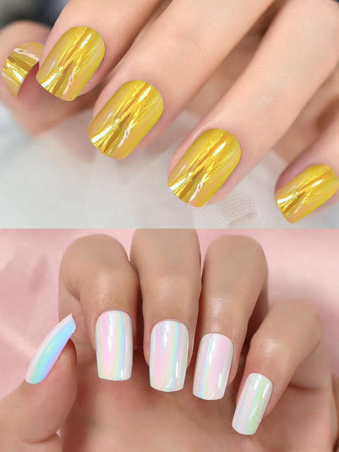 

PRIVIU Set Of 24 Metallic Duochrome Stick On Nails, Gold