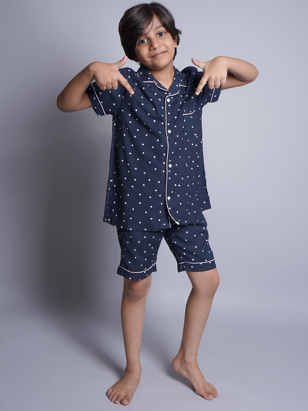 

Biglilpeople Kids Printed Pure Cotton Lapel Collar Night suit, Blue