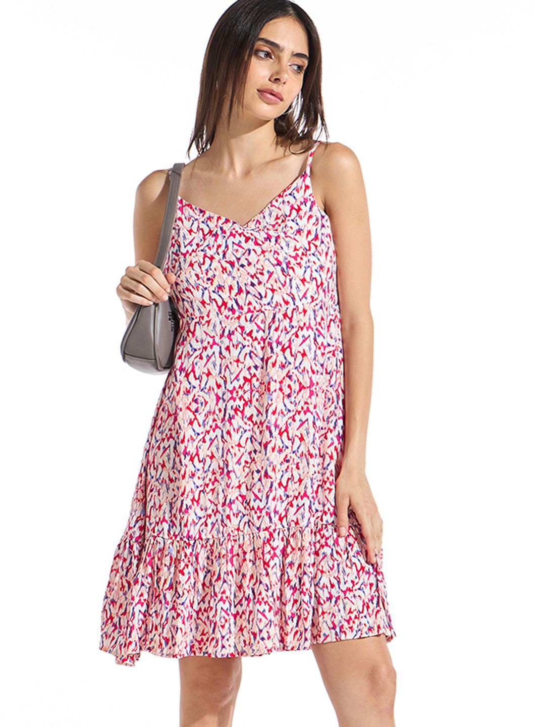 

Bewakoof Women Abstract Printed Drop-Waist Dress, White