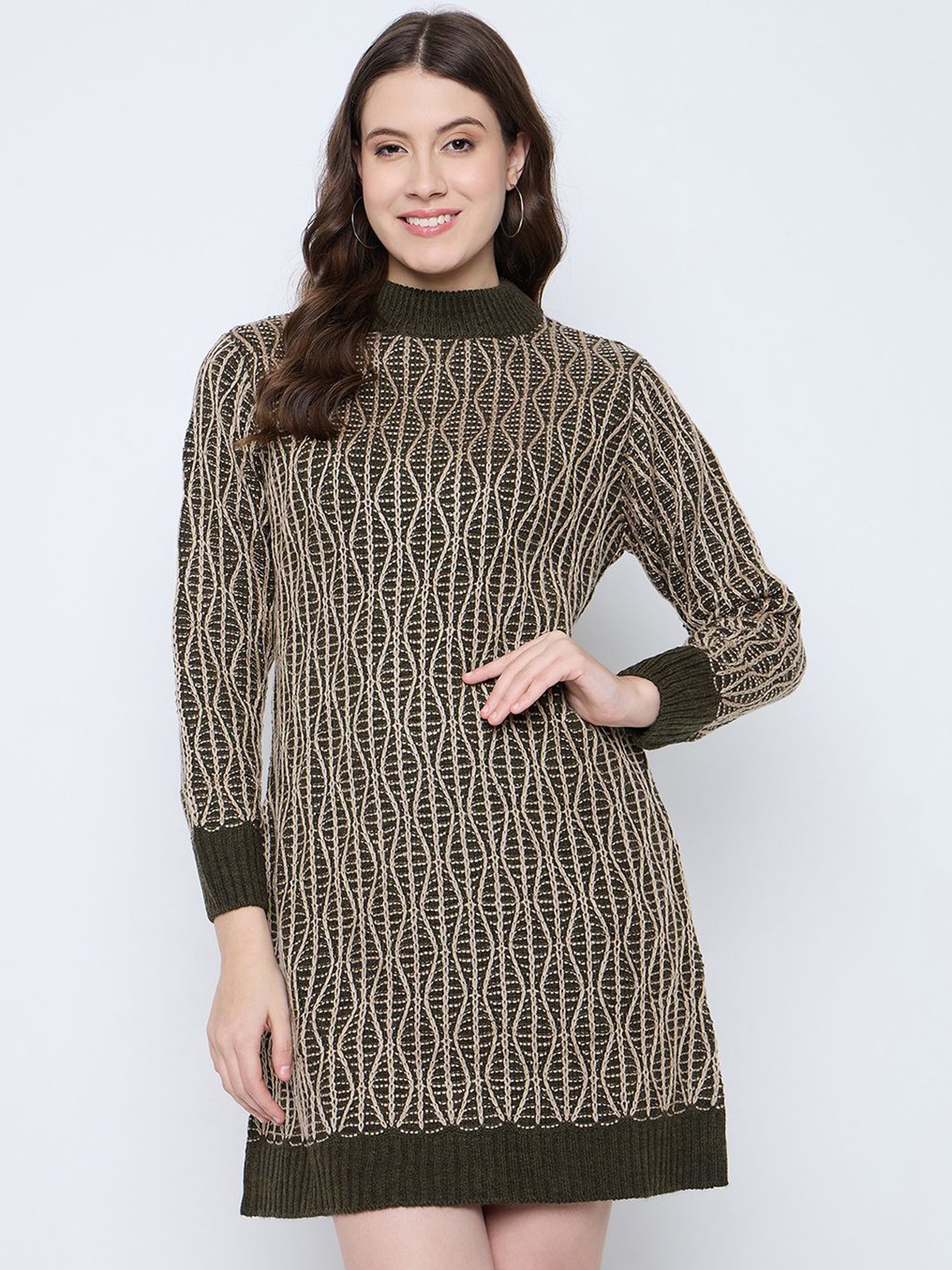 

Knitstudio Women Self Design Bodycon Dress, Olive