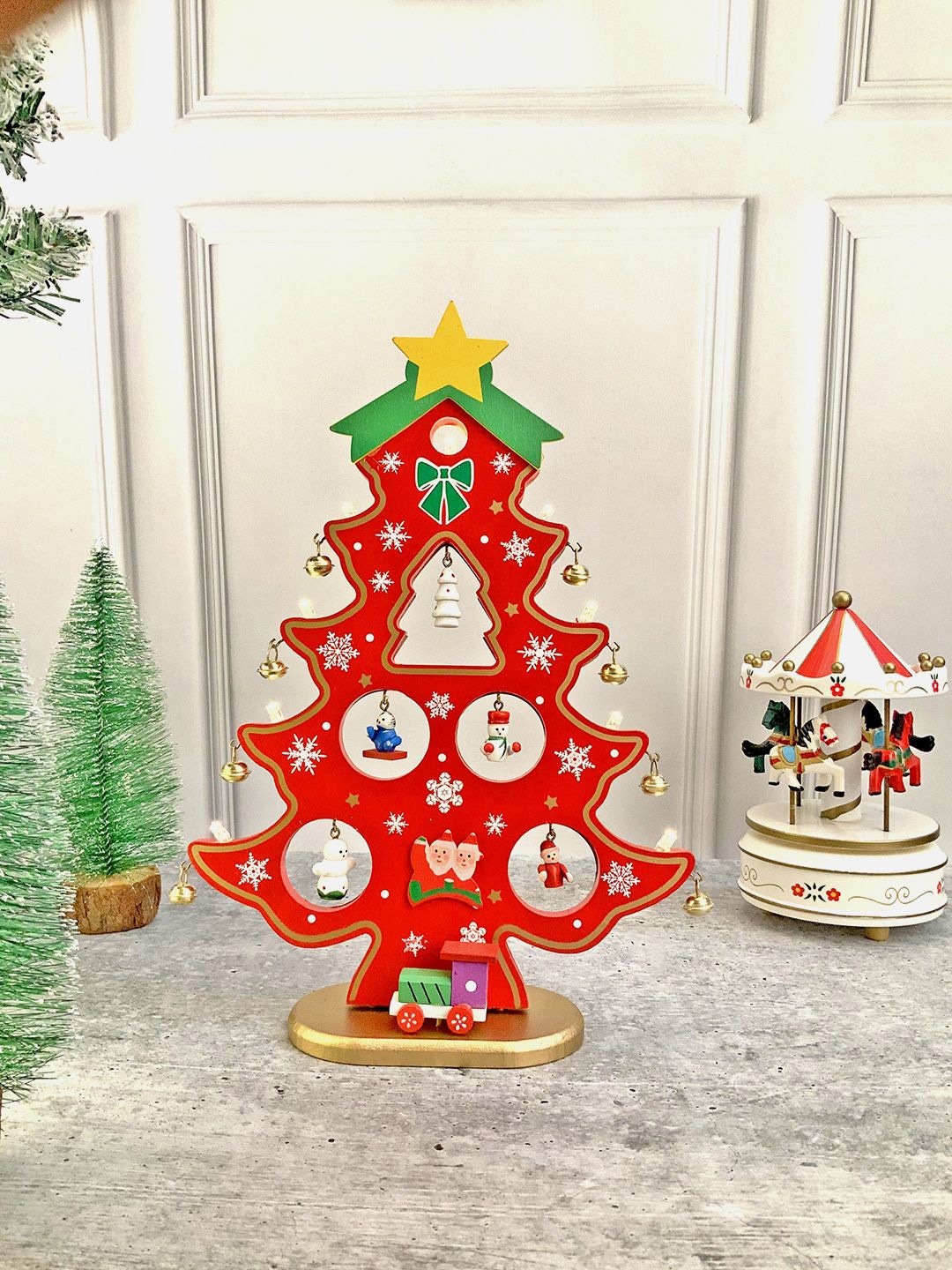 

Little Surprise Box LLP Red Wooden Christmas Tree Showpiece