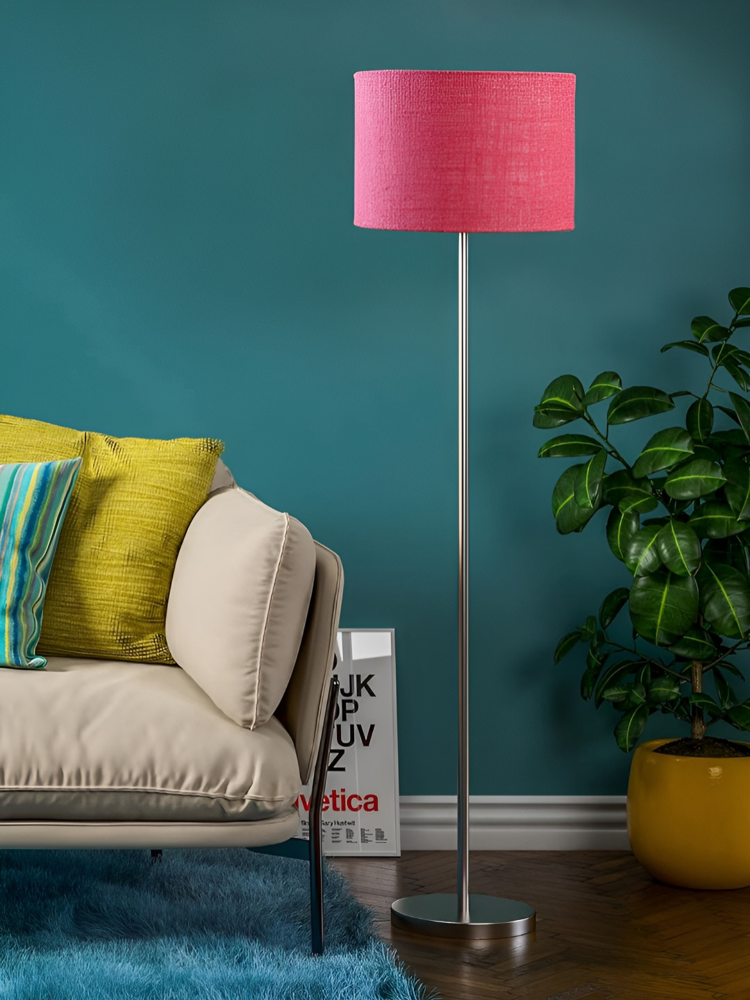 

Devansh Pink Jute Drum Shade Steel Base Floor Lamp