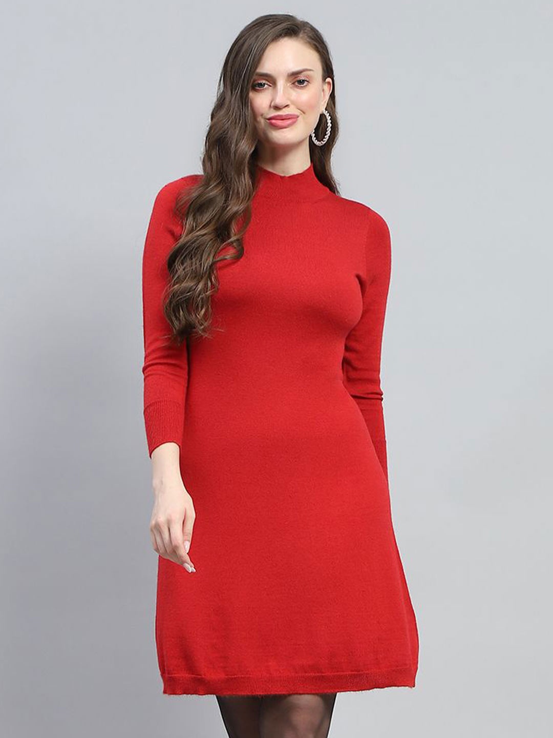 

Monte Carlo Women Above Knee Woollen Sheath Dress, Red