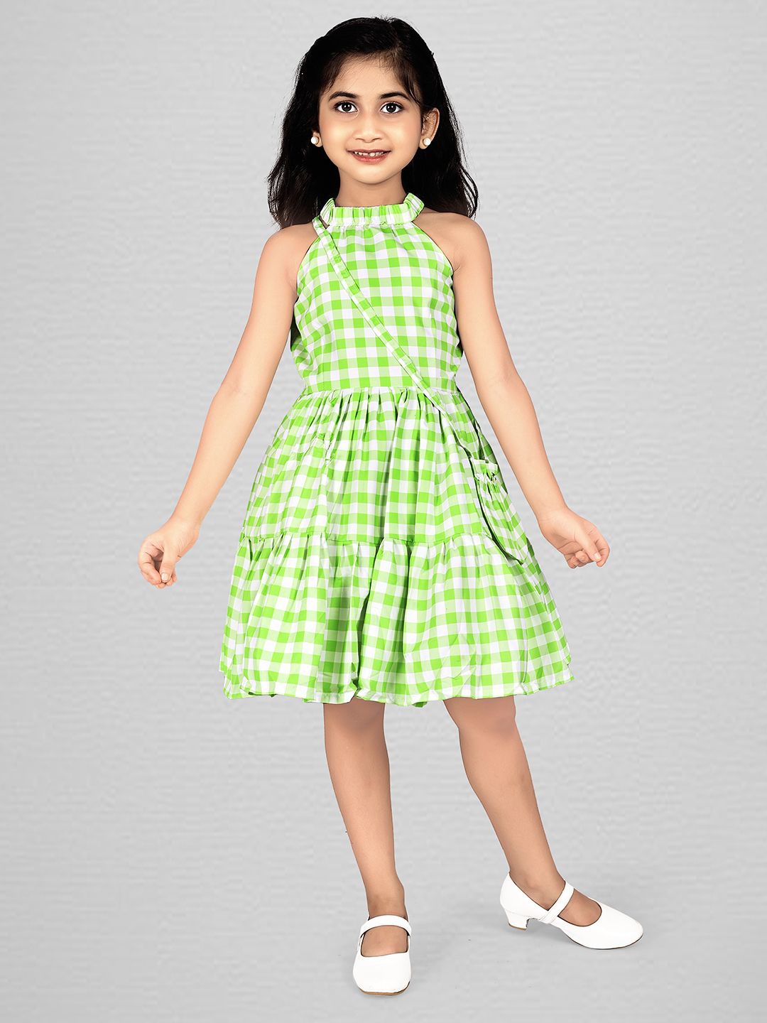 

Fabangel Girls Checked Fit & Flare Dress, Green